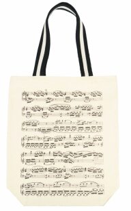 Natúr, fekete hangjegymintás, vászon városi táska Natúr, fekete hangjegymintás, vászon városi táska